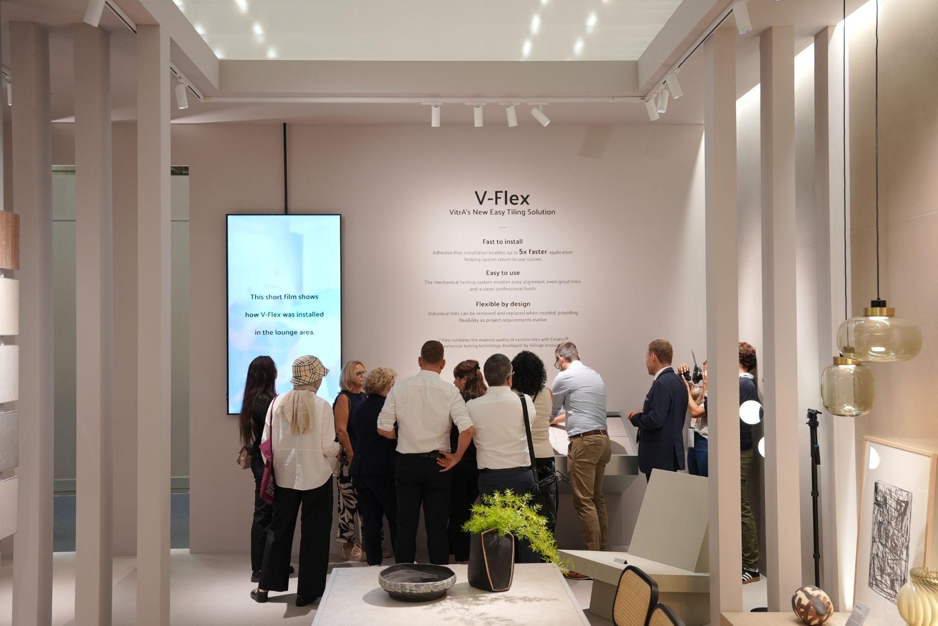 Visitors at the V-Flex installation display: Cracking the Material Code: VitrA Tiles Shows Off The Code and Its New Design Rules at Cersaie