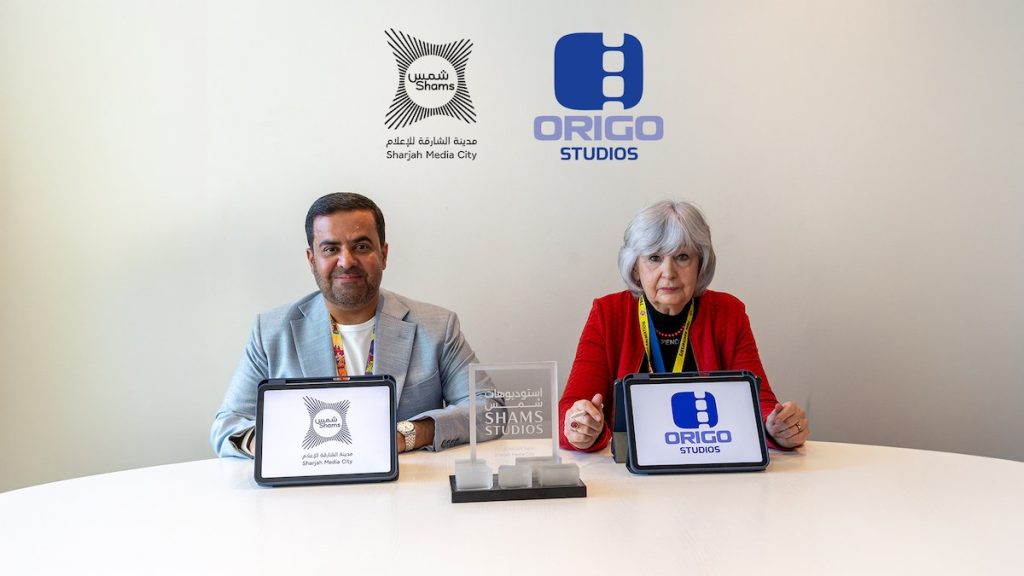 Film studio expertise flows from Origo Studios to Shams in Sharjah Film studio expertise flows from Origo Studios to Shams in Sharjah: representatives of Sharjah Media City (Shams) and Origo Studios at the partnership signing